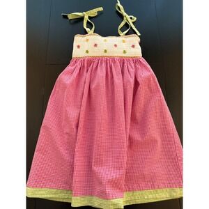 Luli & Me Girls‎ Smocked Gingham Sundress Size 5 Pink Embroidered Maria Casero